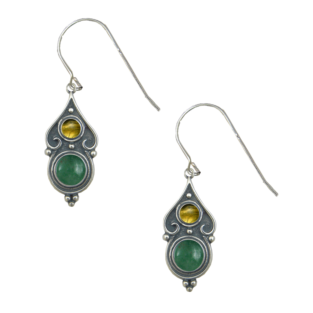 Sterling Silver Designer Post Stud Earrings With Jade And Citrine